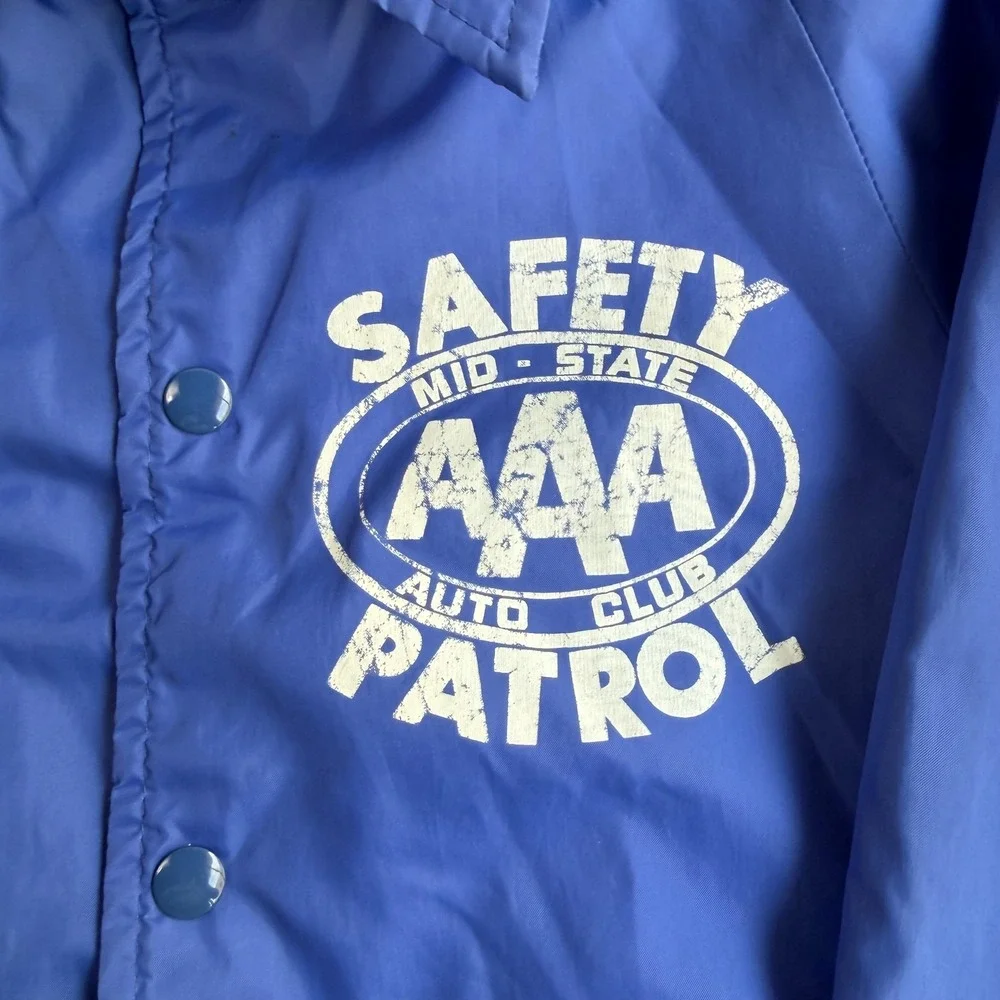Vintage SPORTSMASTER Jacket Kids 10-12 Blue Snap Windbreaker AAA Safety Patrol